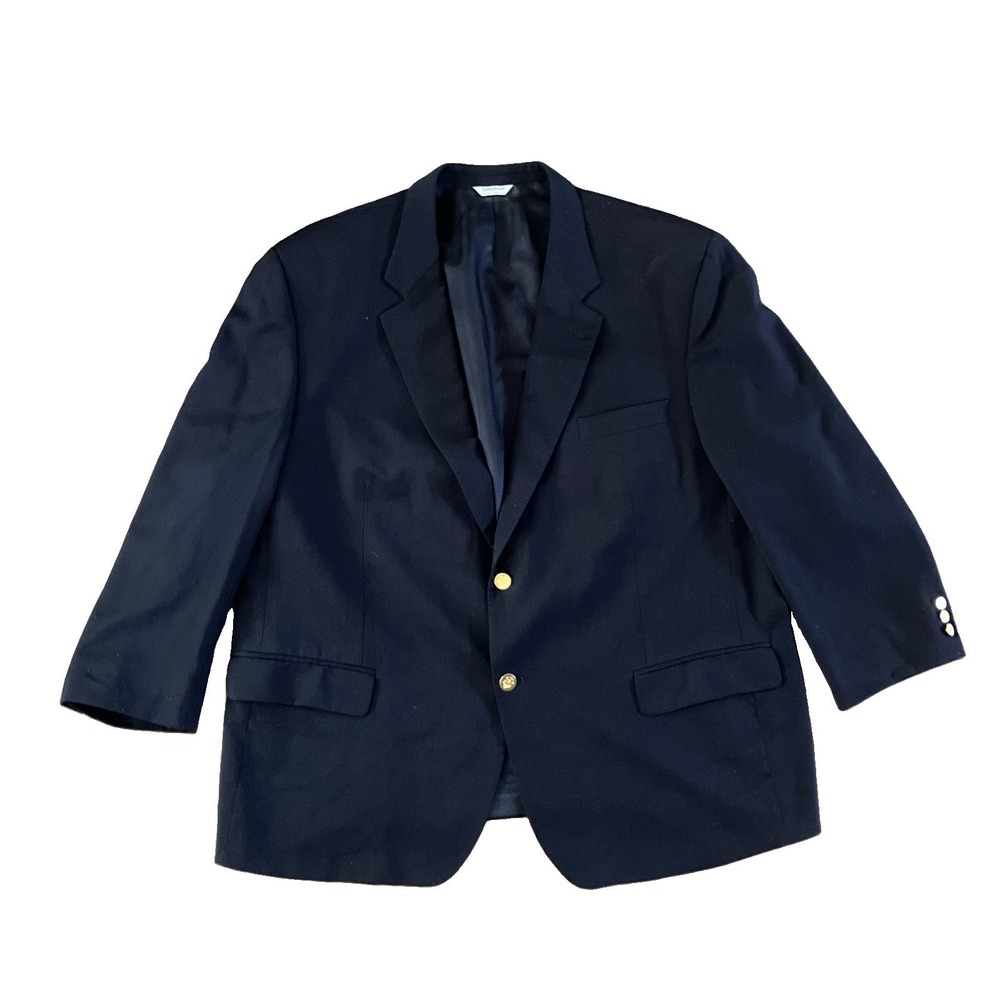 Joseph & Feiss Navy Blue Wool Blazer‎ Gold Crest Buttons Made In Canada 48 Short